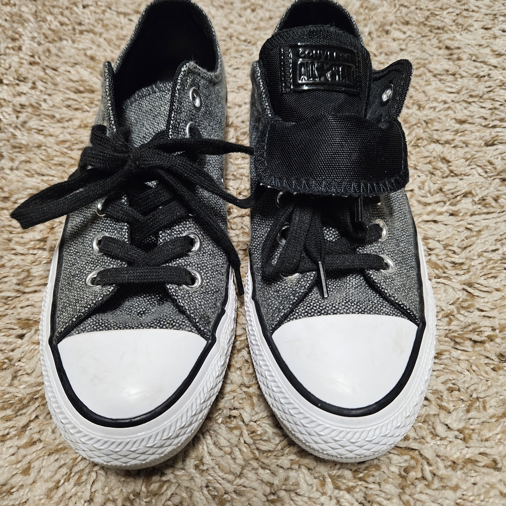 Converse All Star Gray & Black Sneakers with Patent Double Tongue